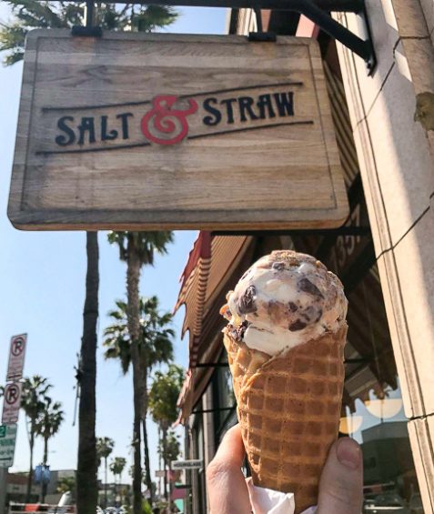An ice cream cone outside Salt and Straw in Venice, California.
