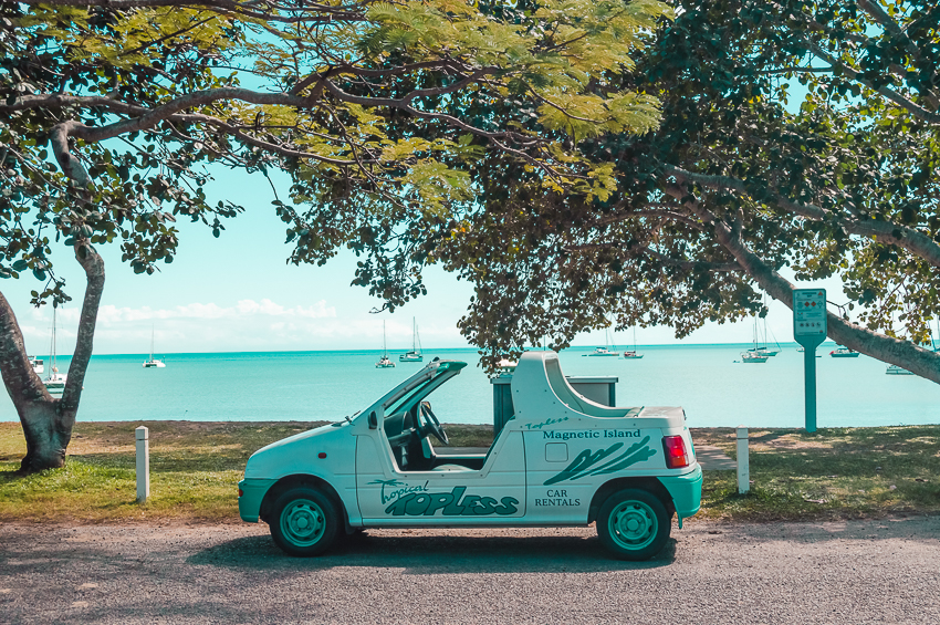 Topless car by the beach on Magnetic Island.