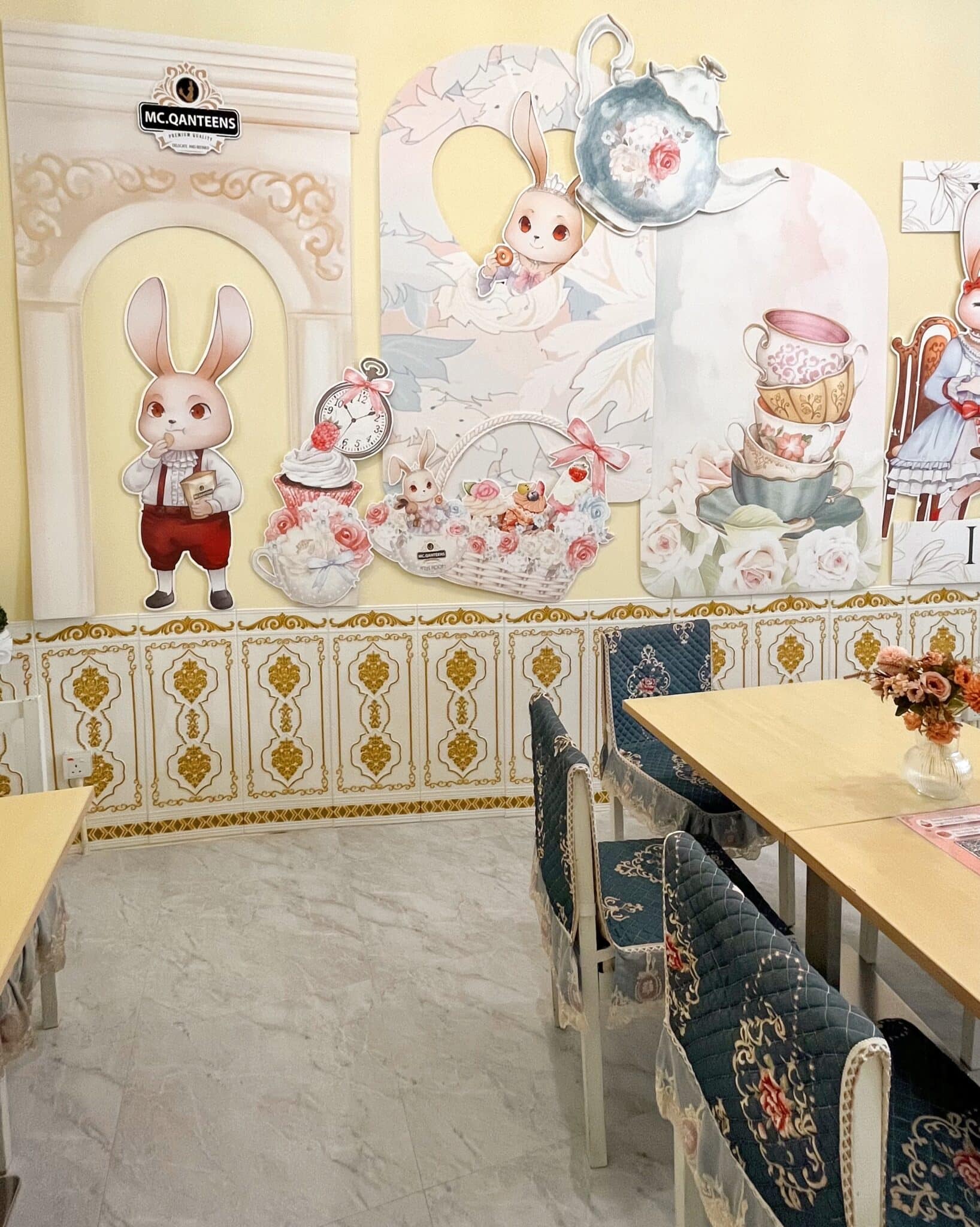 Cute Alice in Wonderland interior at Mc.Qanteens Tearoom in Bukit Bintang, Kuala Lumpur, Malaysia