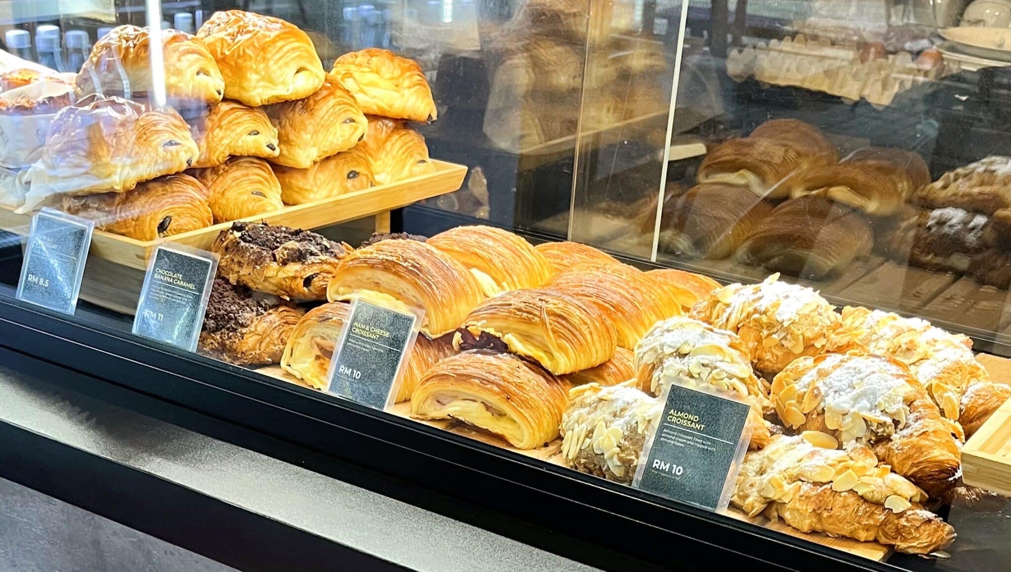 Stacked cabinet of pastries from Croisserie in Kuala Lumpur, Malaysia