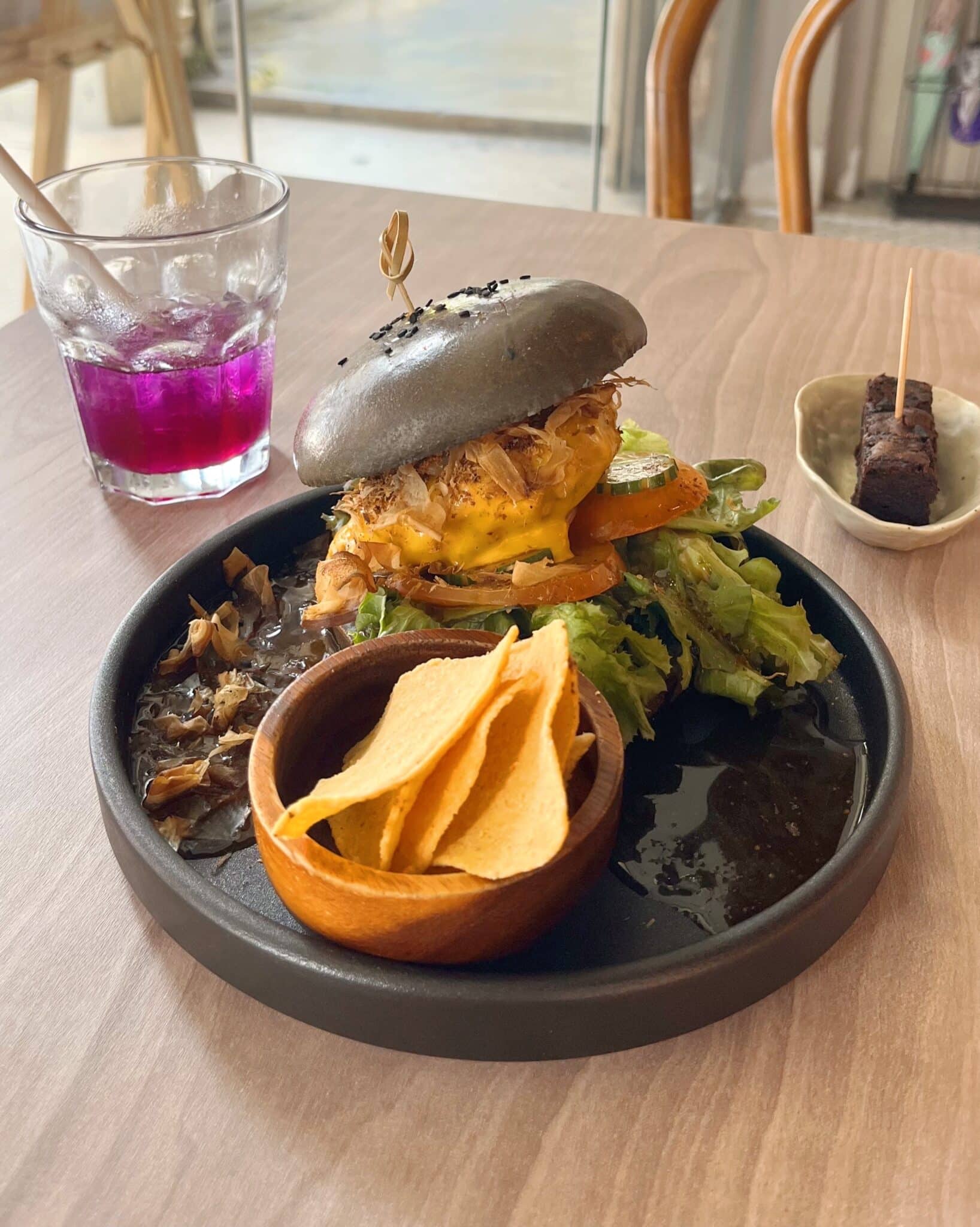 Burger from Bubble Bee Cafe in Chinatown in Kuala Lumpur, Malaysia