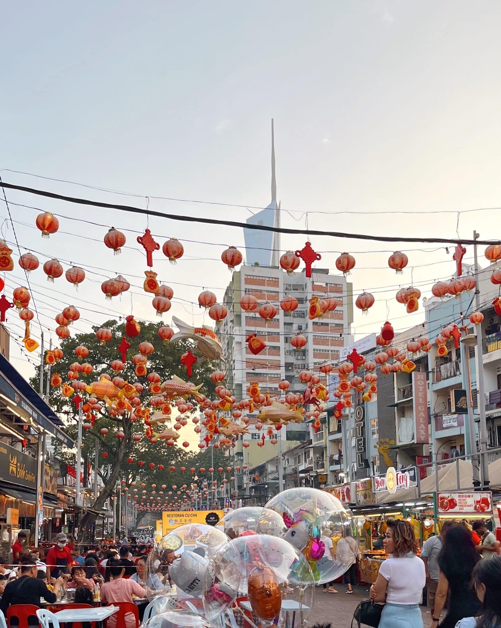 Colourful lanterns strung along Jalan Alor Food Street in Kuala Lumpur, Malaysia (best food in Kuala Lumpur)