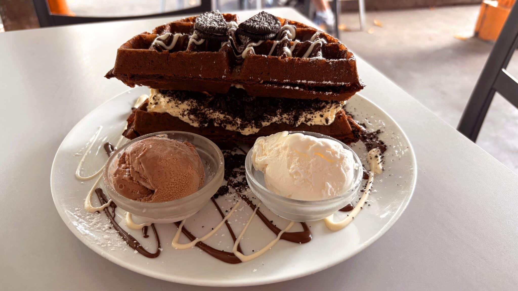 Double waffle with ice cream from Waffle On in Cairns (best places to eat in Cairns)