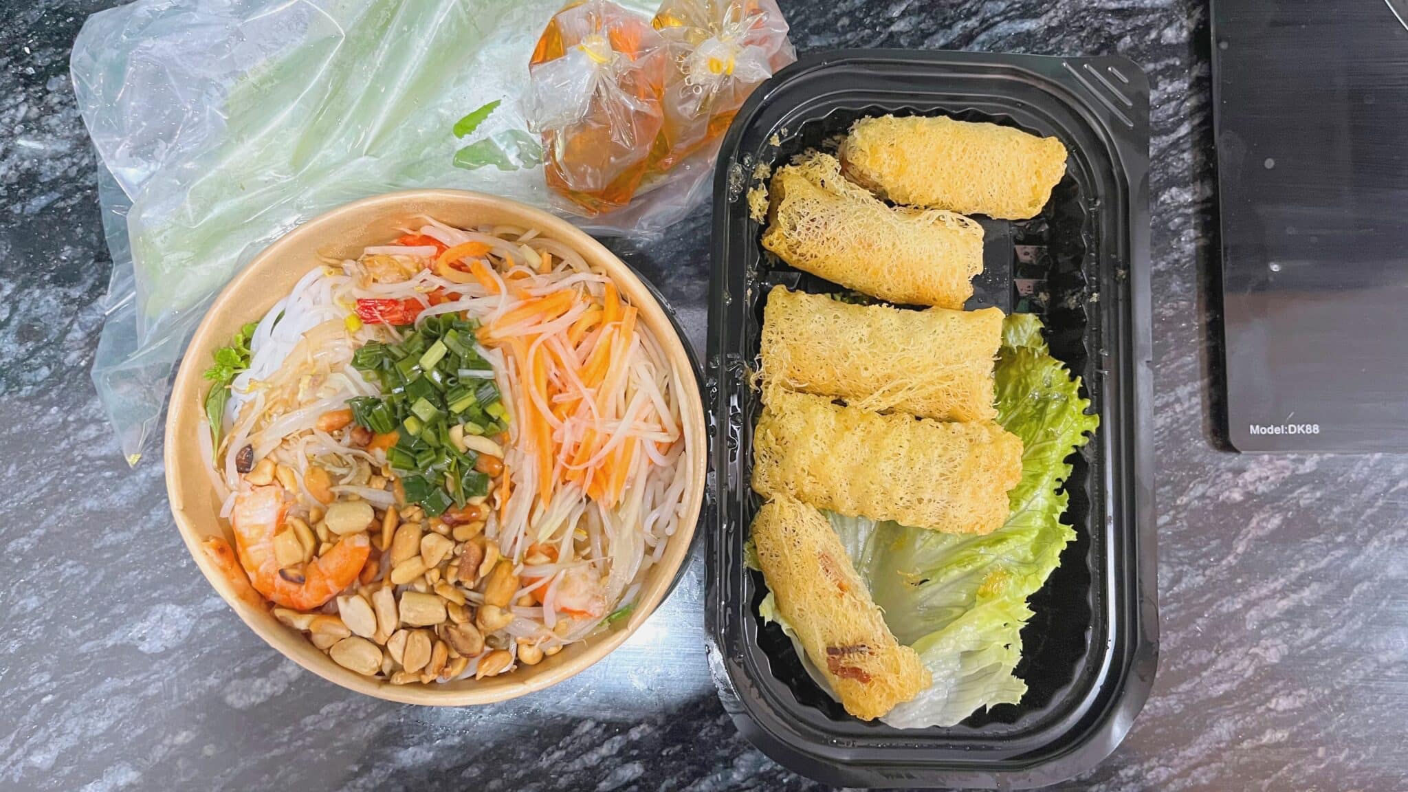 Shrimp noodles and spring rolls from Thia Go Restaurant and Da Nang, Vietnam