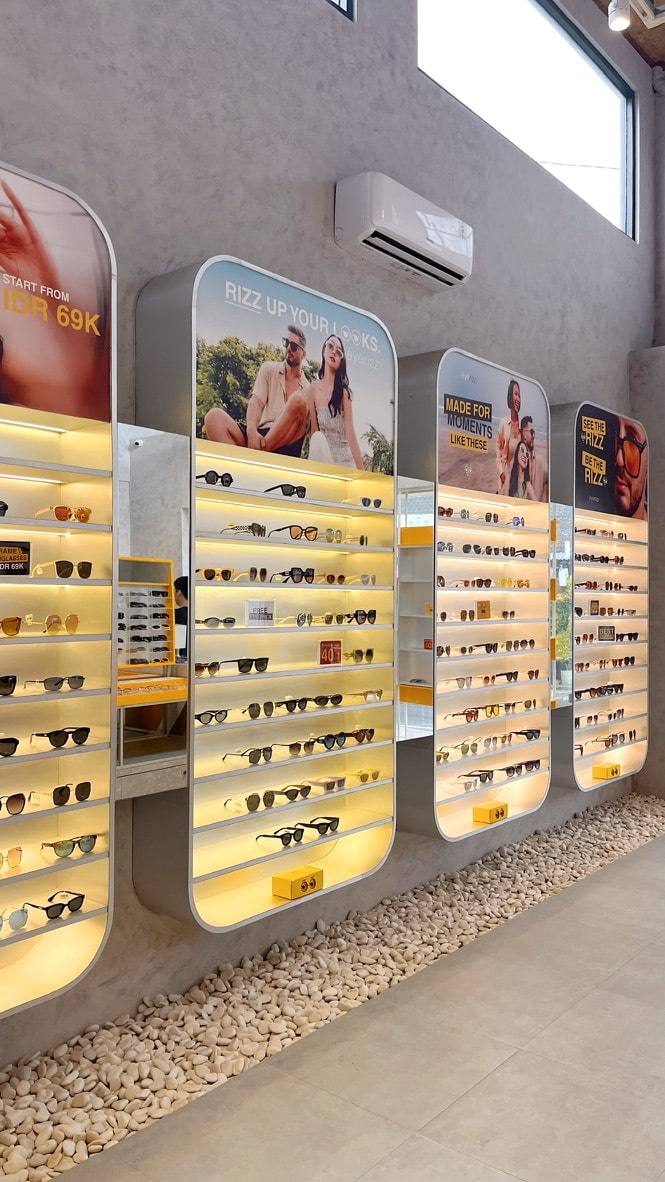 Inside Eyerizz optical store while shopping in Sanur Bali.